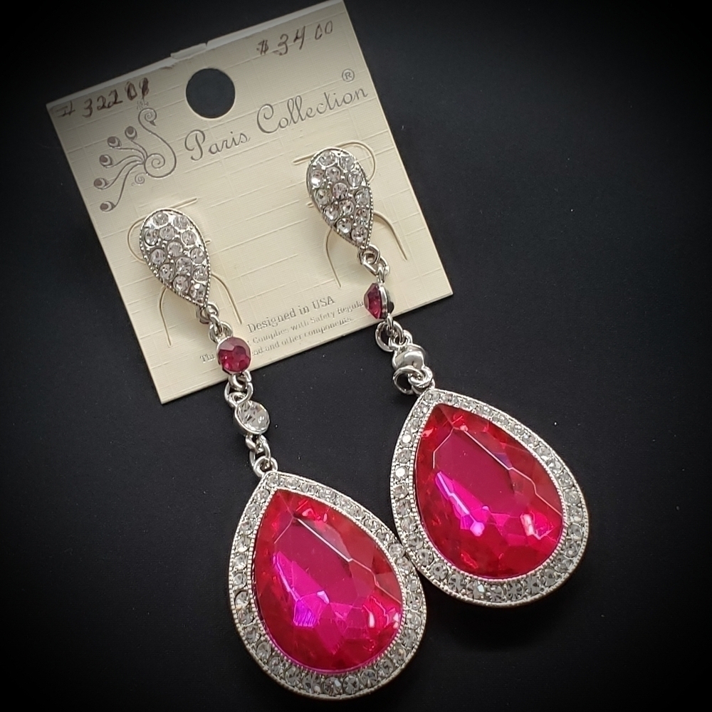 Fuchsia Rhinestone Teardrop Earrings
